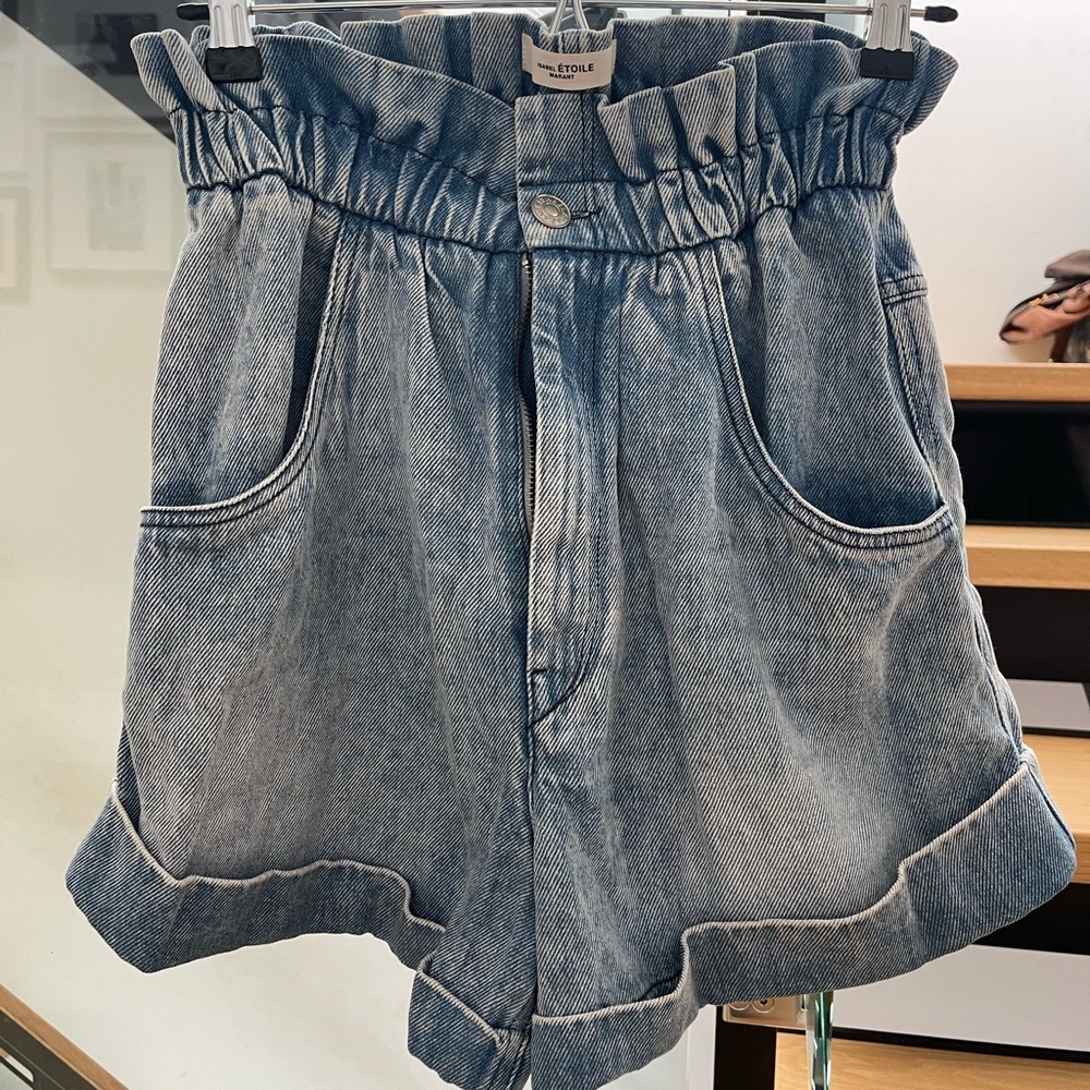 Etoile Isabel Marant Itea Paperbag Blue Denim Shorts Size 34 Worn x1 Pristine
